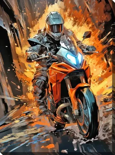 Картина маслом Гонка на мотоцикле в стиле арт №35