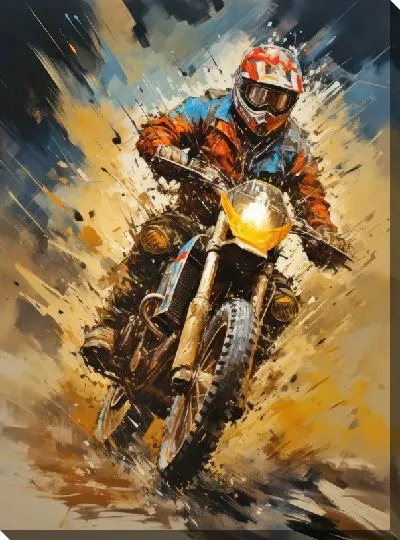Картина маслом Гонка на мотоцикле в стиле арт №38