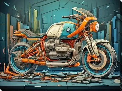 Картина маслом Мотоцикл в стиле арт №59