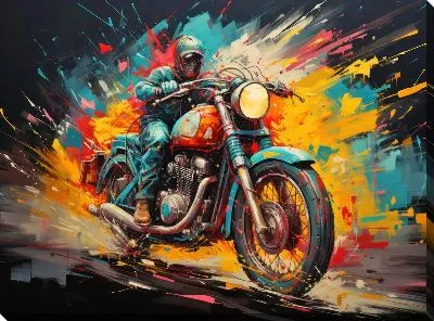 Картина маслом Гонка на мотоцикле в стиле арт №40