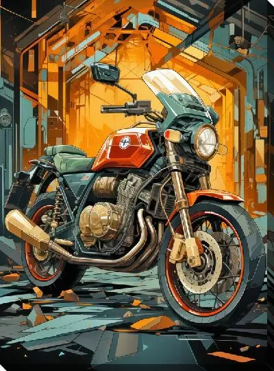 Картина маслом Мотоцикл в стиле арт №61