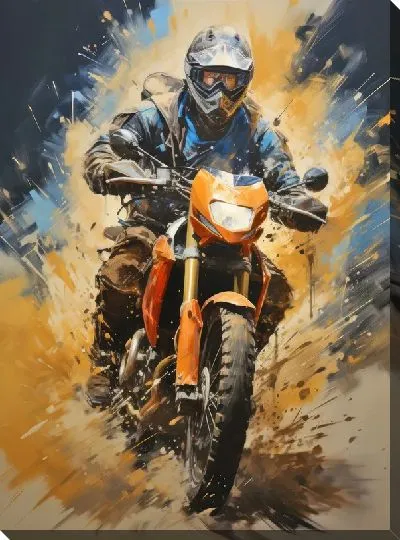 Картина маслом Гонка на мотоцикле в стиле арт №42