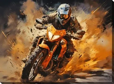 Картина маслом Гонка на мотоцикле в стиле арт №43