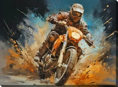 Картина маслом Гонка на мотоцикле в стиле арт №45