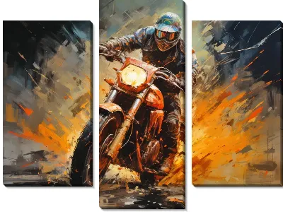 Модульная картина Гонка на мотоцикле в стиле арт №46