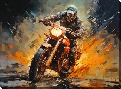 Картина маслом Гонка на мотоцикле в стиле арт №46