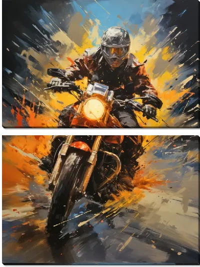 Модульная картина Гонка на мотоцикле в стиле арт №48