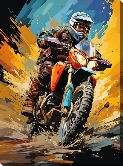 Картина маслом Гонка на мотоцикле в стиле арт №49