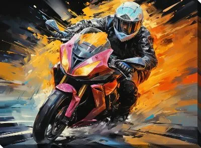 Картина маслом Гонка на мотоцикле в стиле арт №50