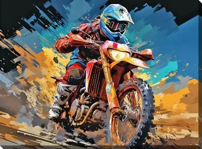 Картина маслом Гонка на мотоцикле в стиле арт №51