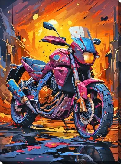 Картина маслом Мотоцикл в стиле арт №69