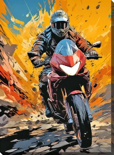 Картина маслом Гонка на мотоцикле в стиле арт №53