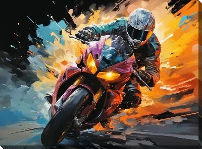 Картина маслом Гонка на мотоцикле в стиле арт №54
