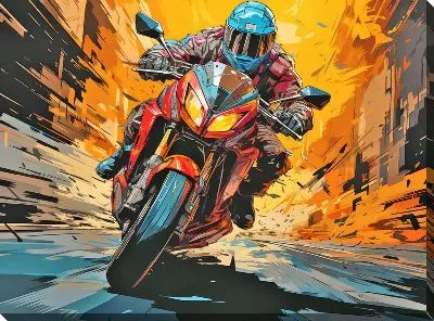 Картина маслом Гонка на мотоцикле в стиле арт №55