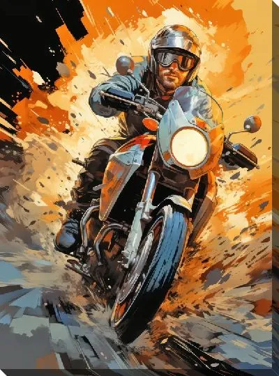 Картина маслом Гонка на мотоцикле в стиле арт №56