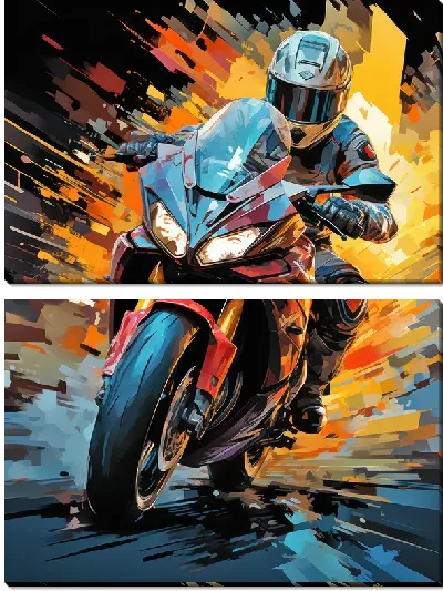 Модульная картина Гонка на мотоцикле в стиле арт №57