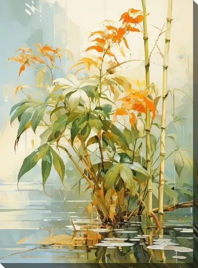 Картина маслом Бамбук в стиле арт №2