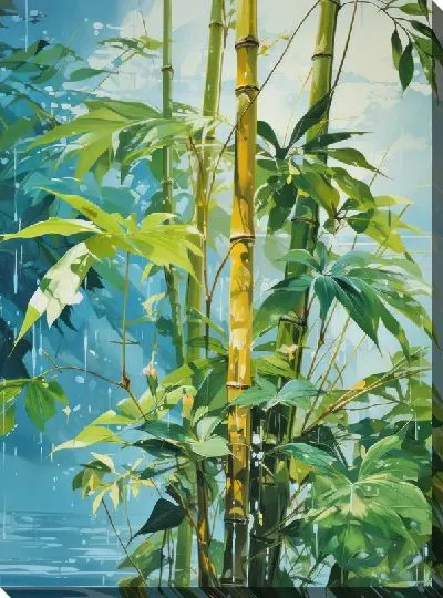 Картина маслом Бамбук в стиле арт №6