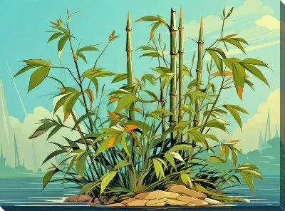 Картина маслом Бамбук в стиле арт №38