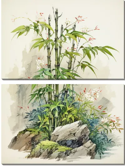 Модульная картина Бамбук в стиле арт №48