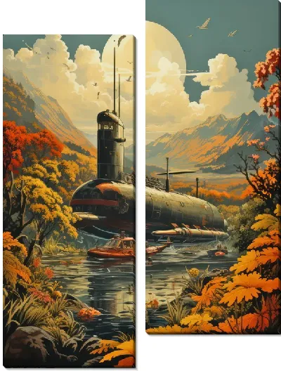 Модульная картина Подводная лодка в стиле арт №2