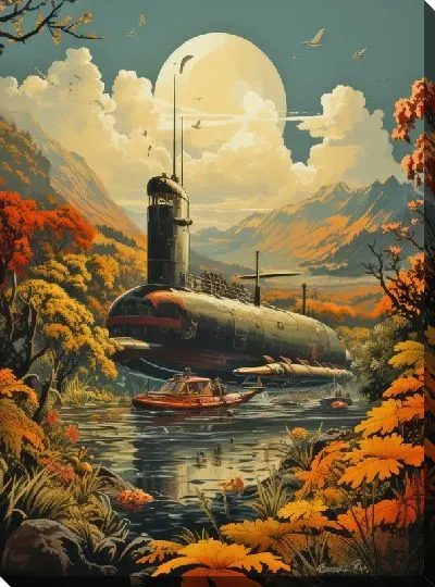 Картина маслом Подводная лодка в стиле арт №2