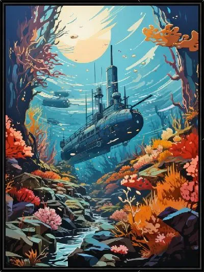 Картина Подводная лодка в стиле арт №3