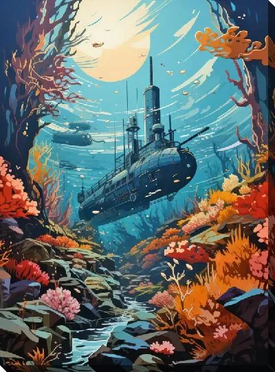 Картина маслом Подводная лодка в стиле арт №3