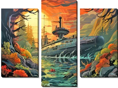 Модульная картина Подводная лодка в стиле арт №4