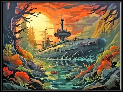 Картина Подводная лодка в стиле арт №4