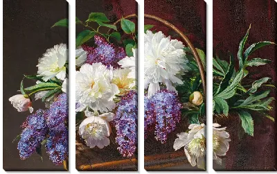 Модульная картина Пионы и сирень в корзине