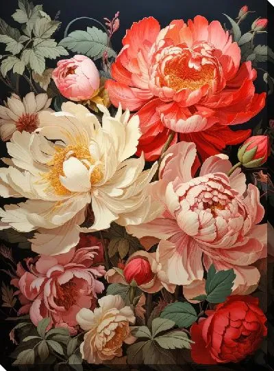 Картина маслом Пионы в стиле арт №10