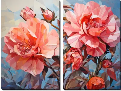 Модульная картина Пионы в стиле арт №11