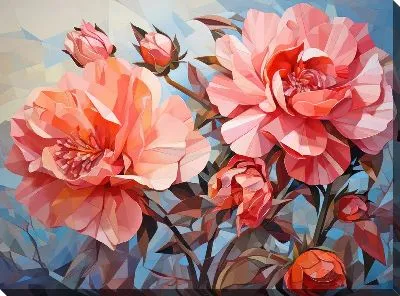 Картина маслом Пионы в стиле арт №11