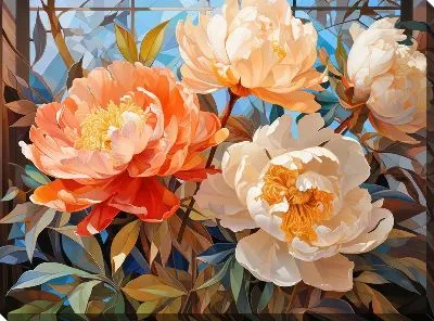 Картина маслом Пионы в стиле арт №12