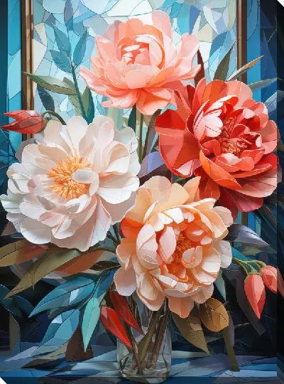 Картина маслом Пионы в вазе №13