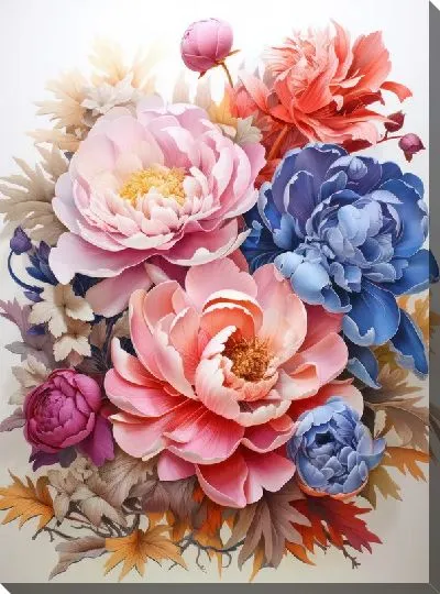 Картина маслом Пионы в стиле арт №14