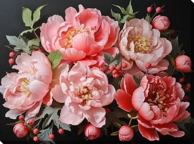 Картина маслом Пионы в стиле арт №15