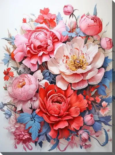Картина маслом Пионы в стиле арт №16