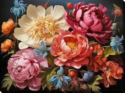 Картина маслом Пионы в стиле арт №18