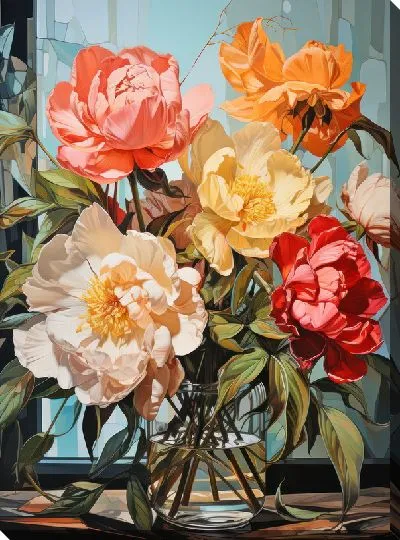 Картина маслом Пионы в вазе №16