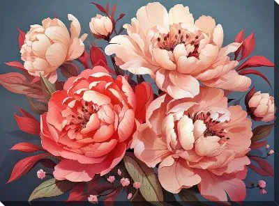 Картина маслом Пионы в стиле арт №19