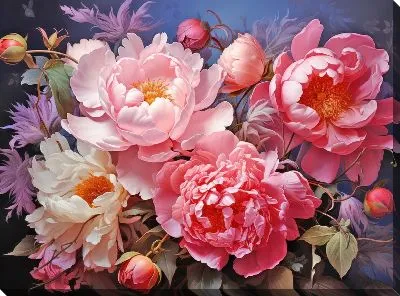 Картина маслом Пионы в стиле арт №20