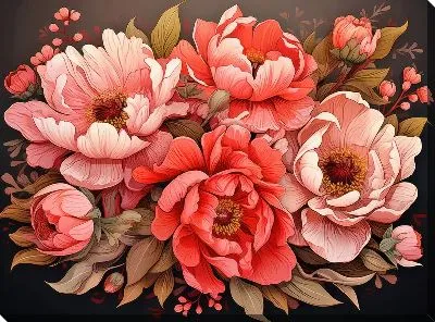 Картина маслом Пионы в стиле арт №21