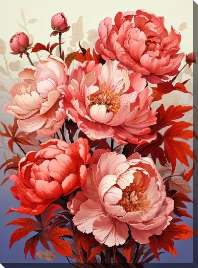 Картина маслом Пионы в стиле арт №23