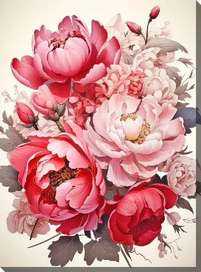 Картина маслом Пионы в стиле арт №24