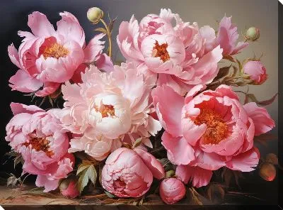 Картина маслом Пионы в стиле арт №25