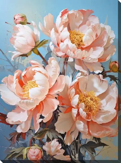 Картина маслом Пионы в стиле арт №27