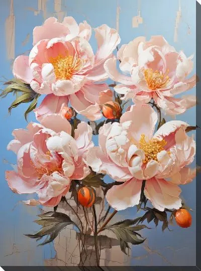 Картина маслом Пионы в стиле арт №28