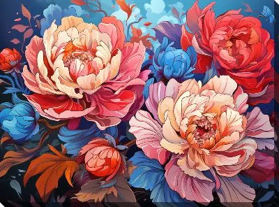 Картина маслом Пионы в стиле арт №29